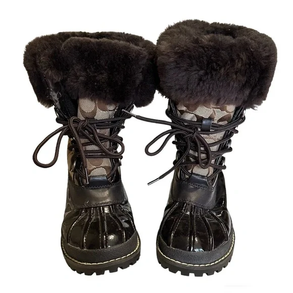 Coach Leonora Women’s Brown Winter Boots Furry Lining - Picture 6 of 14